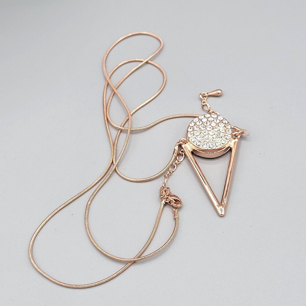 Rose Gold Tone Triangle V Pendant Necklace Sparkling Rhinestone Center